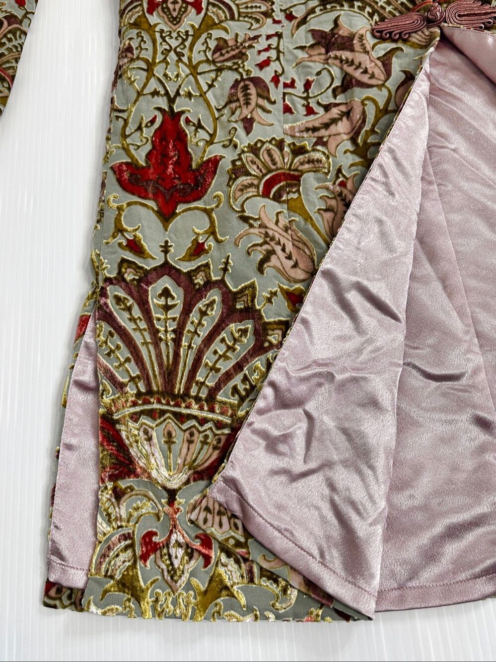 Soft Surroundings Velvet Burnout Long Jacket L Chinoiserie Frog Closure Boho Lux - Picture 14 of 16